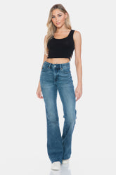 Judy Blue Full Size Tummy Control Vintage Wash Flare Jeans with Cut Hem